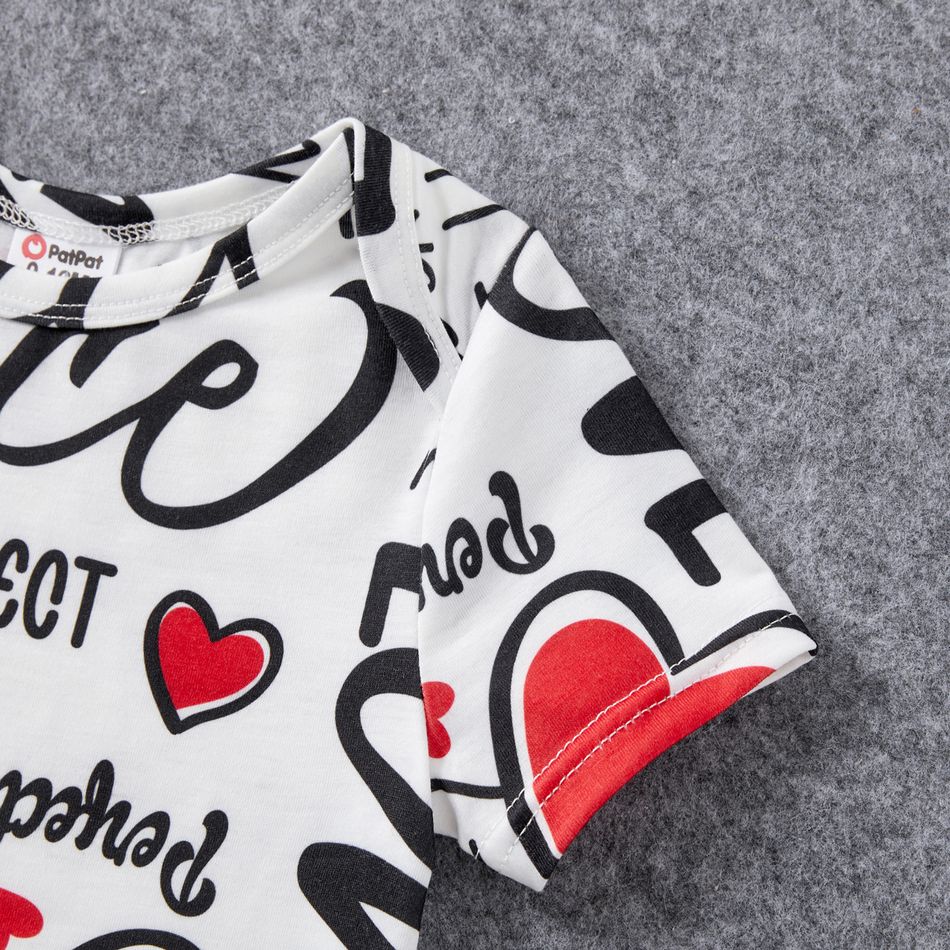 Valentine's Day Family Matching Allover Heart & Letter Print Twist Knot Bodycon Dresses and Short-sleeve Striped T-shirts Sets White big image 12