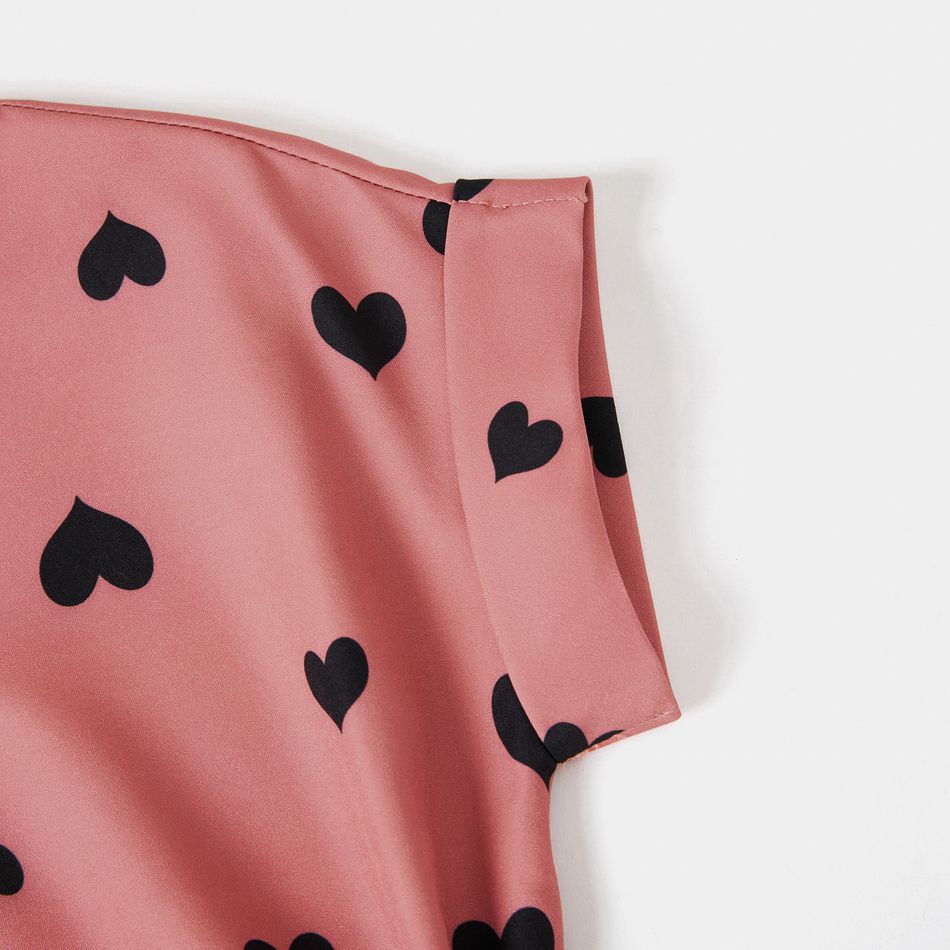 Mommy and Me Allover Heart Print Pink Notch Neck Short-sleeve Belted Dresses Mauve Pink big image 5