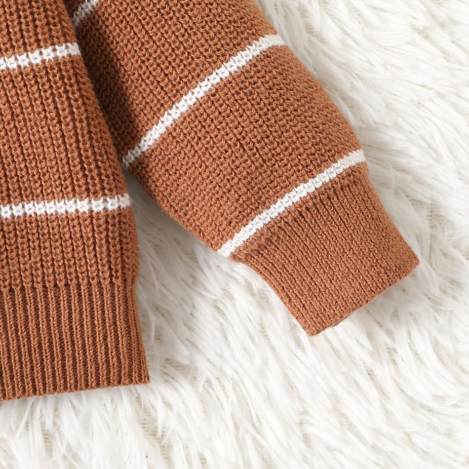 100% Cotton 2pcs Baby Boy/Girl Brown Striped Long-sleeve Button Knitted Cardigan and Overalls Set Brown