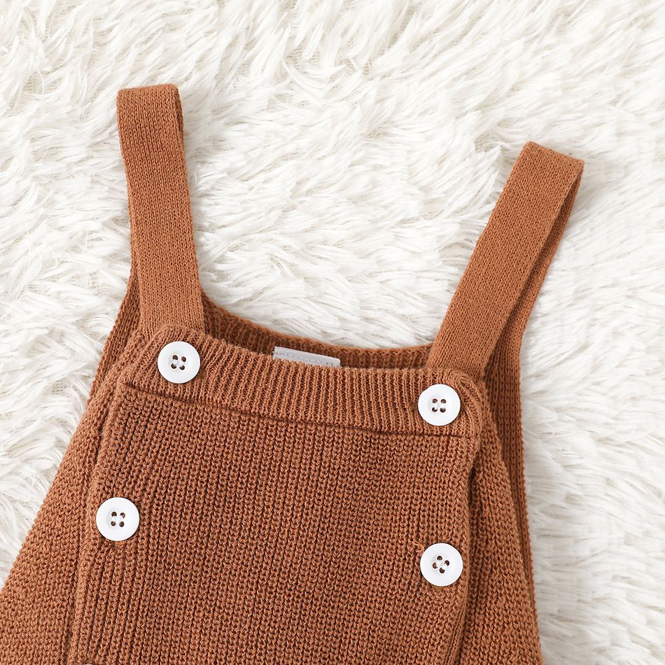 100% Cotton 2pcs Baby Boy/Girl Brown Striped Long-sleeve Button Knitted Cardigan and Overalls Set Brown big image 6