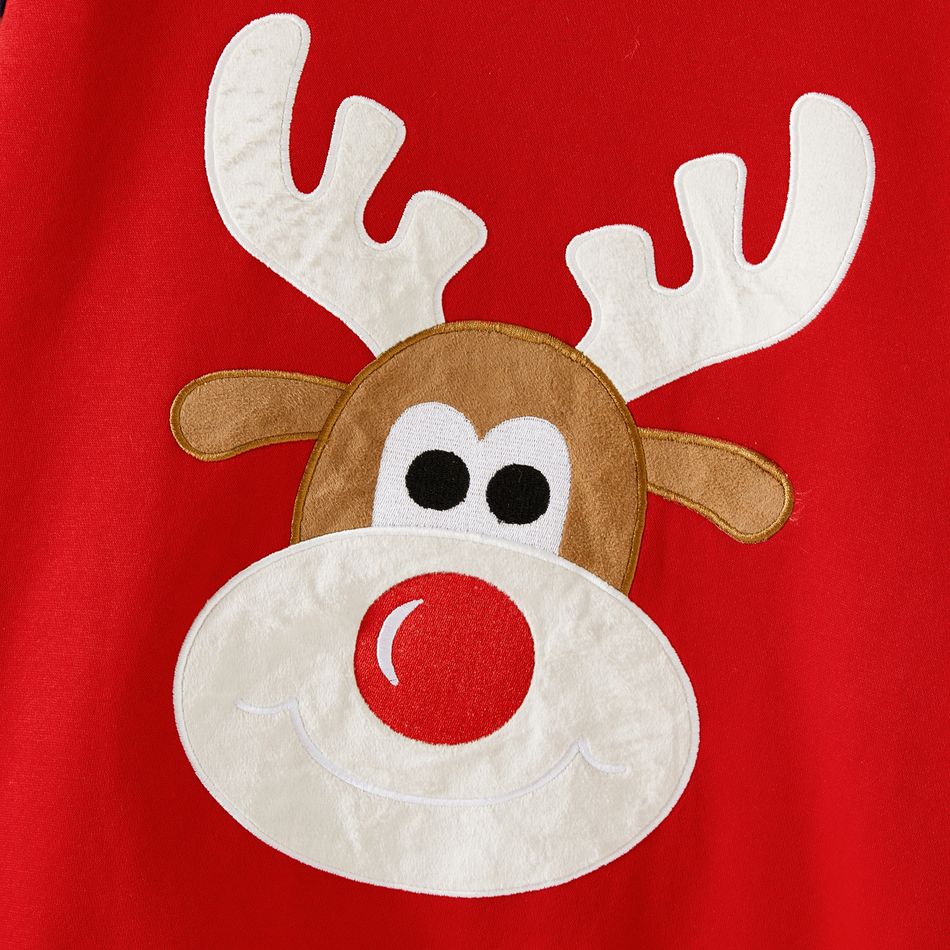 Christmas Family Matching Fleece Lined Raglan-sleeve Reindeer Embroidered Sweatshirts ColorBlock big image 5