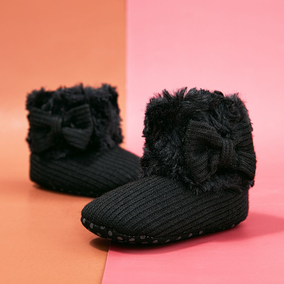 Baby / Toddler Bow Decor Fluffy Trim Thermal Prewalker Shoes Black big image 3