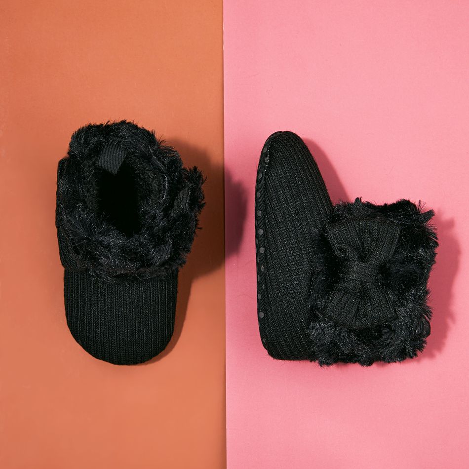 Baby / Toddler Bow Decor Fluffy Trim Thermal Prewalker Shoes Black big image 1
