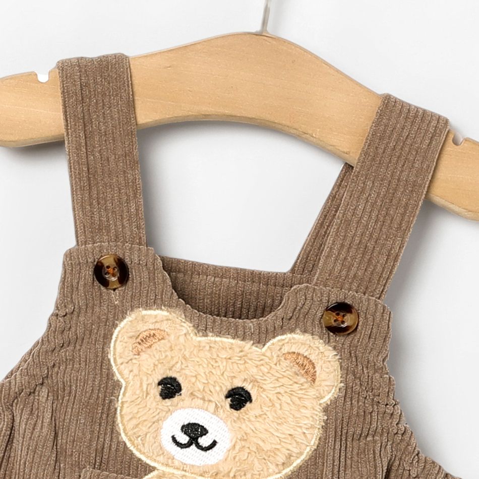 Baby Boy/Girl Bear Embroidered Brown Corduroy Overalls Brown big image 3
