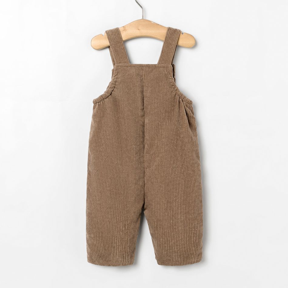 Baby Boy/Girl Bear Embroidered Brown Corduroy Overalls Brown big image 2