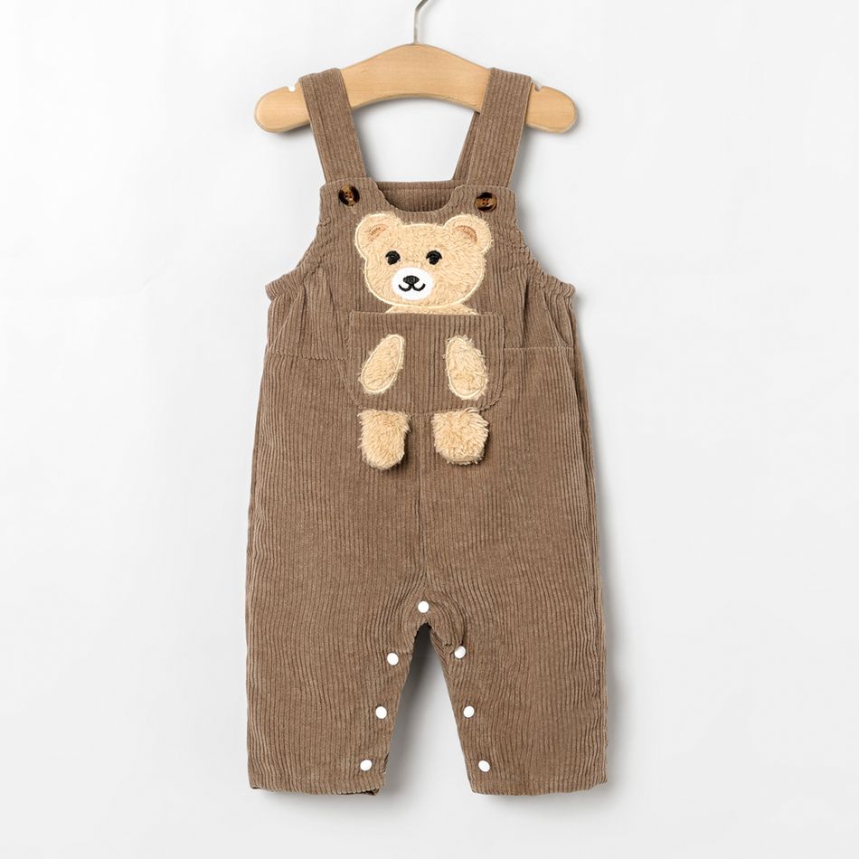 Baby Boy/Girl Bear Embroidered Brown Corduroy Overalls Brown