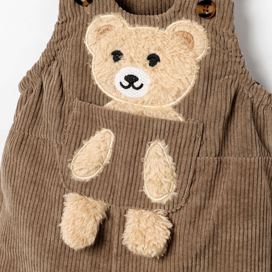 Baby Boy/Girl Bear Embroidered Brown Corduroy Overalls Brown big image 4