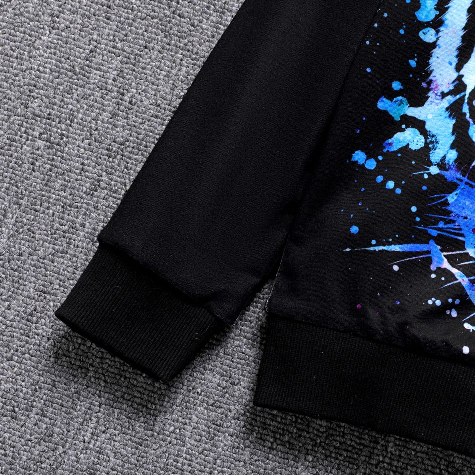 2pcs Kid Boy Tiger Print Black Sweatshirt and Elasticized Pants Set Black big image 3