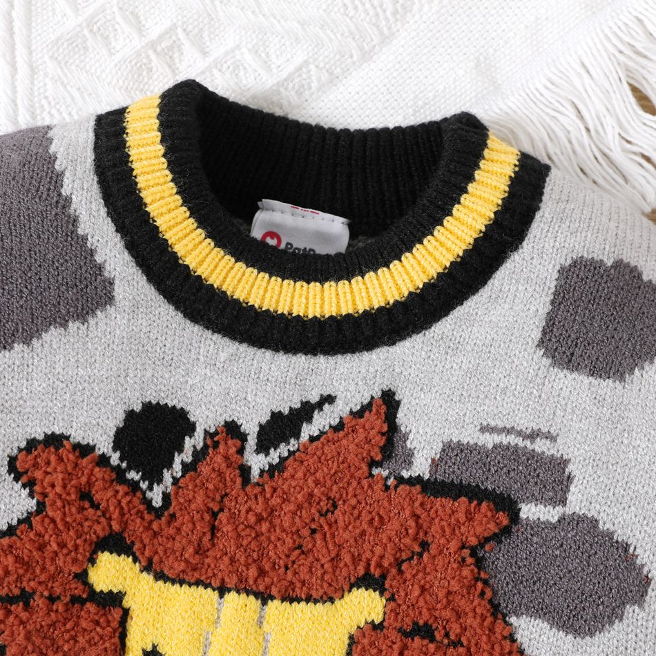 Baby Boy Lion Embroidered Camouflage Knitted Sweater Grey big image 3