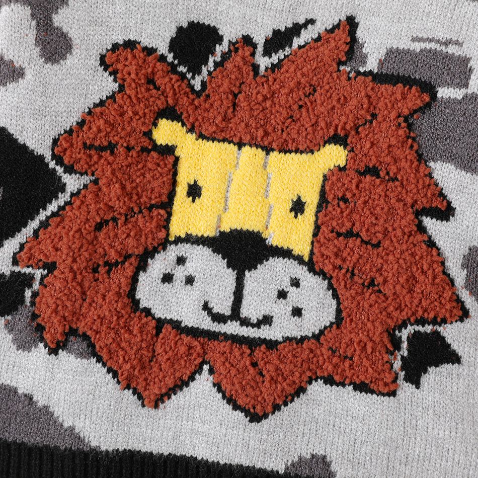 Baby Boy Lion Design Contrast Knitted Sweater Grey big image 4