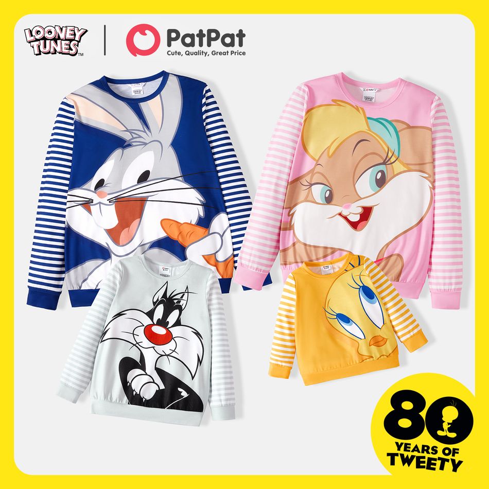Looney Tunes Family Matching Striped Long-sleeve Cartoon Print Sweatshirts Multi-color