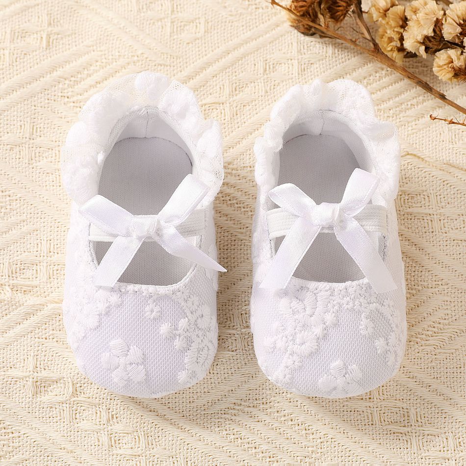 Baby / Toddler Lace Floral Embroidered Prewalker Shoes White big image 2