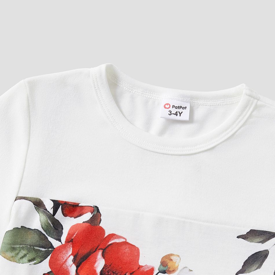 Family Matching Solid Spliced Floral Print Asymmetric Hem Drawstring Dresses and Short-sleeve Colorblock T-shirts Sets Dullorange big image 14