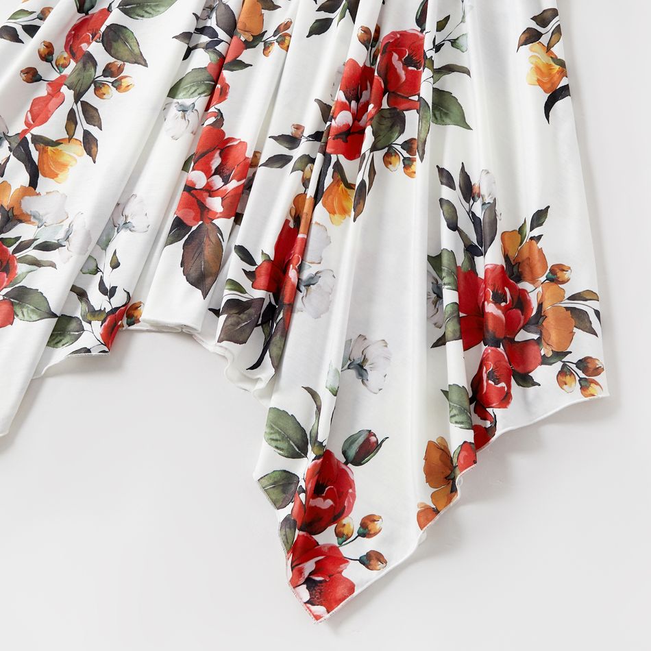 Family Matching Solid Spliced Floral Print Asymmetric Hem Drawstring Dresses and Short-sleeve Colorblock T-shirts Sets Dullorange big image 4