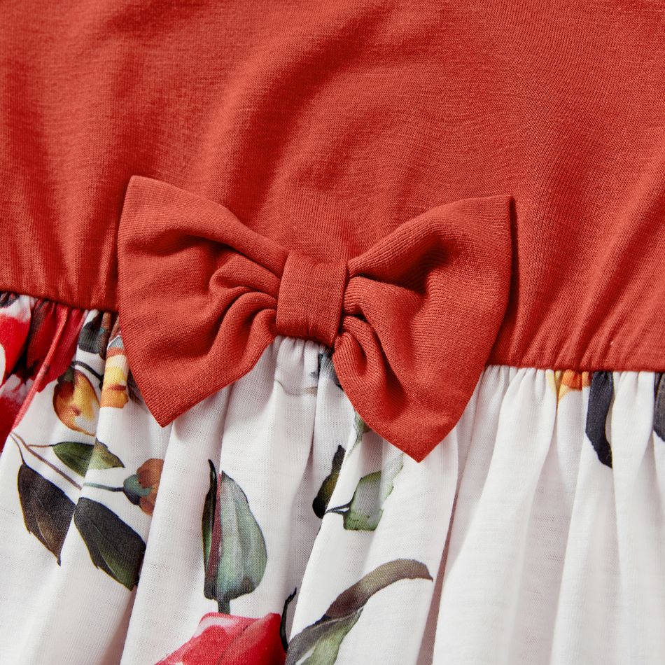 Family Matching Solid Spliced Floral Print Asymmetric Hem Drawstring Dresses and Short-sleeve Colorblock T-shirts Sets Dullorange big image 8