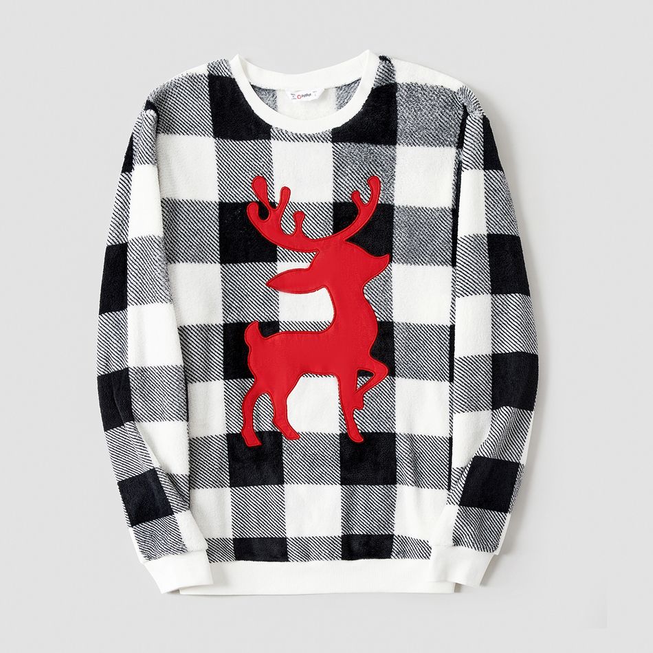 Christmas Family Matching Reindeer Graphic Thickened Flannel Long-sleeve Plaid Tops ColorBlock big image 2