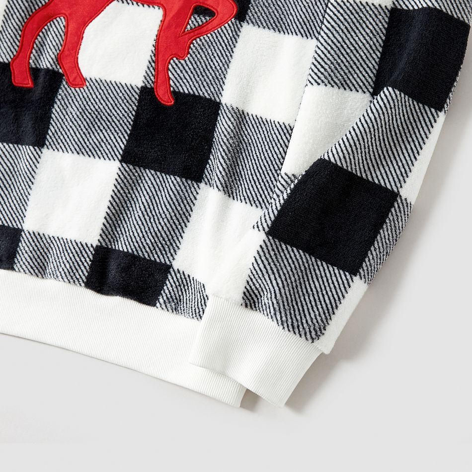 Christmas Family Matching Reindeer Graphic Thickened Flannel Long-sleeve Plaid Tops ColorBlock big image 5
