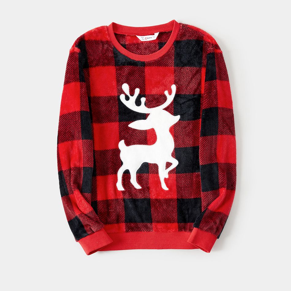 Christmas Family Matching Reindeer Graphic Thickened Flannel Long-sleeve Plaid Tops ColorBlock big image 7