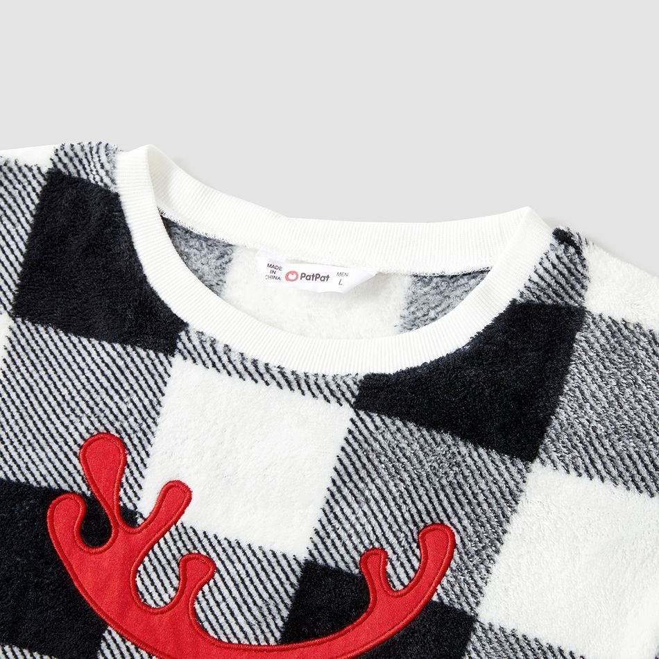 Christmas Family Matching Reindeer Graphic Thickened Flannel Long-sleeve Plaid Tops ColorBlock big image 3
