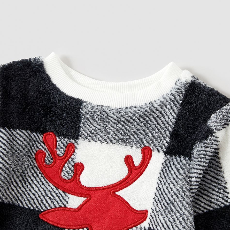 Christmas Family Matching Reindeer Graphic Thickened Flannel Long-sleeve Plaid Tops ColorBlock big image 13