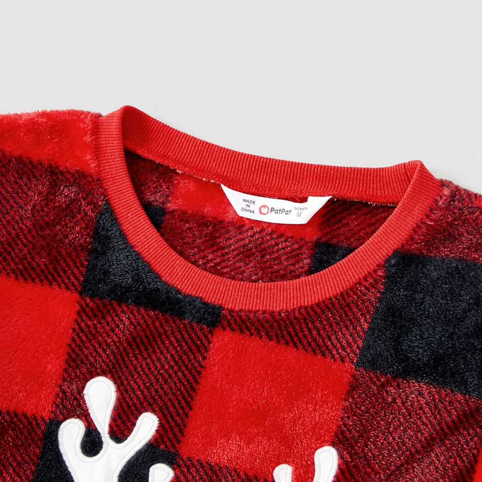 Christmas Family Matching Reindeer Graphic Thickened Flannel Long-sleeve Plaid Tops ColorBlock big image 8