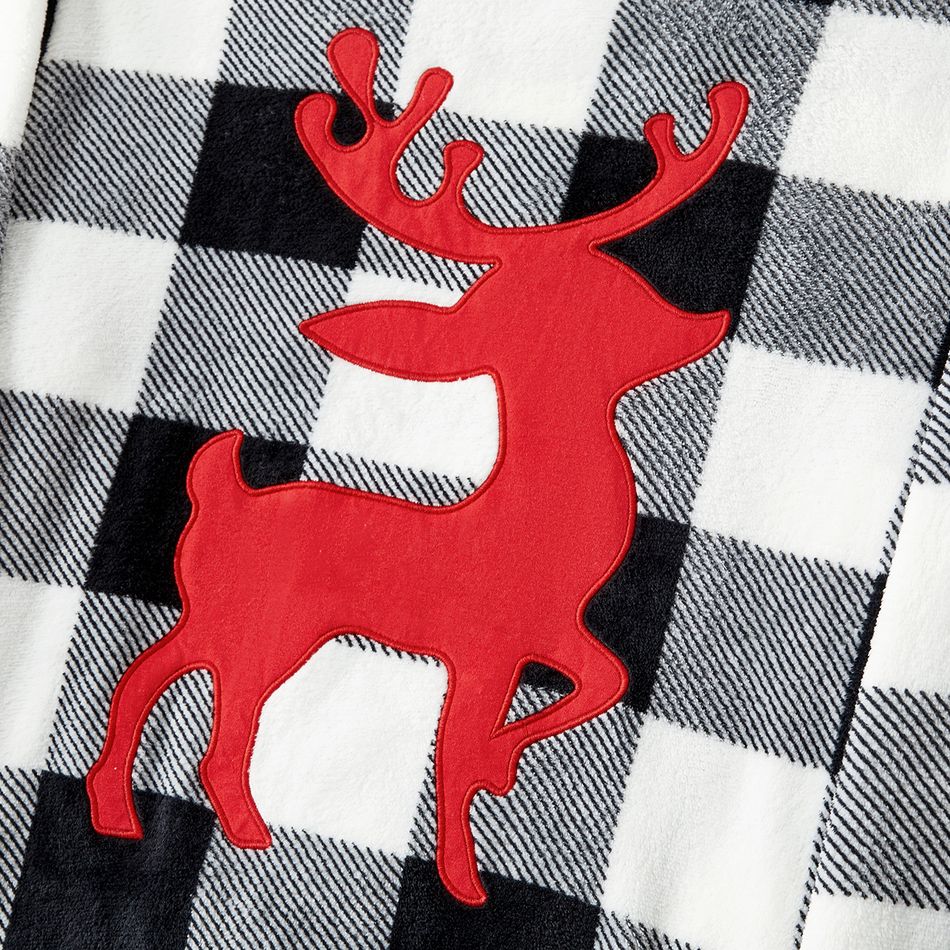 Christmas Family Matching Reindeer Graphic Thickened Flannel Long-sleeve Plaid Tops ColorBlock big image 4