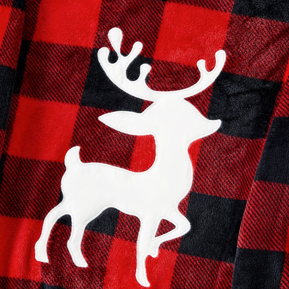 Christmas Family Matching Reindeer Graphic Thickened Flannel Long-sleeve Plaid Tops ColorBlock big image 11