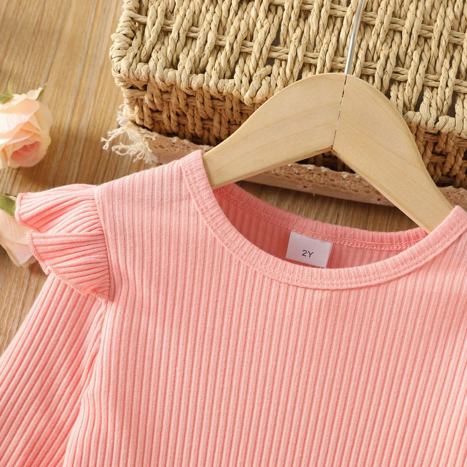 2pcs Toddler Girl Sweet Ribbed Peplum Tee and Floral Print Pants Set Pink big image 3