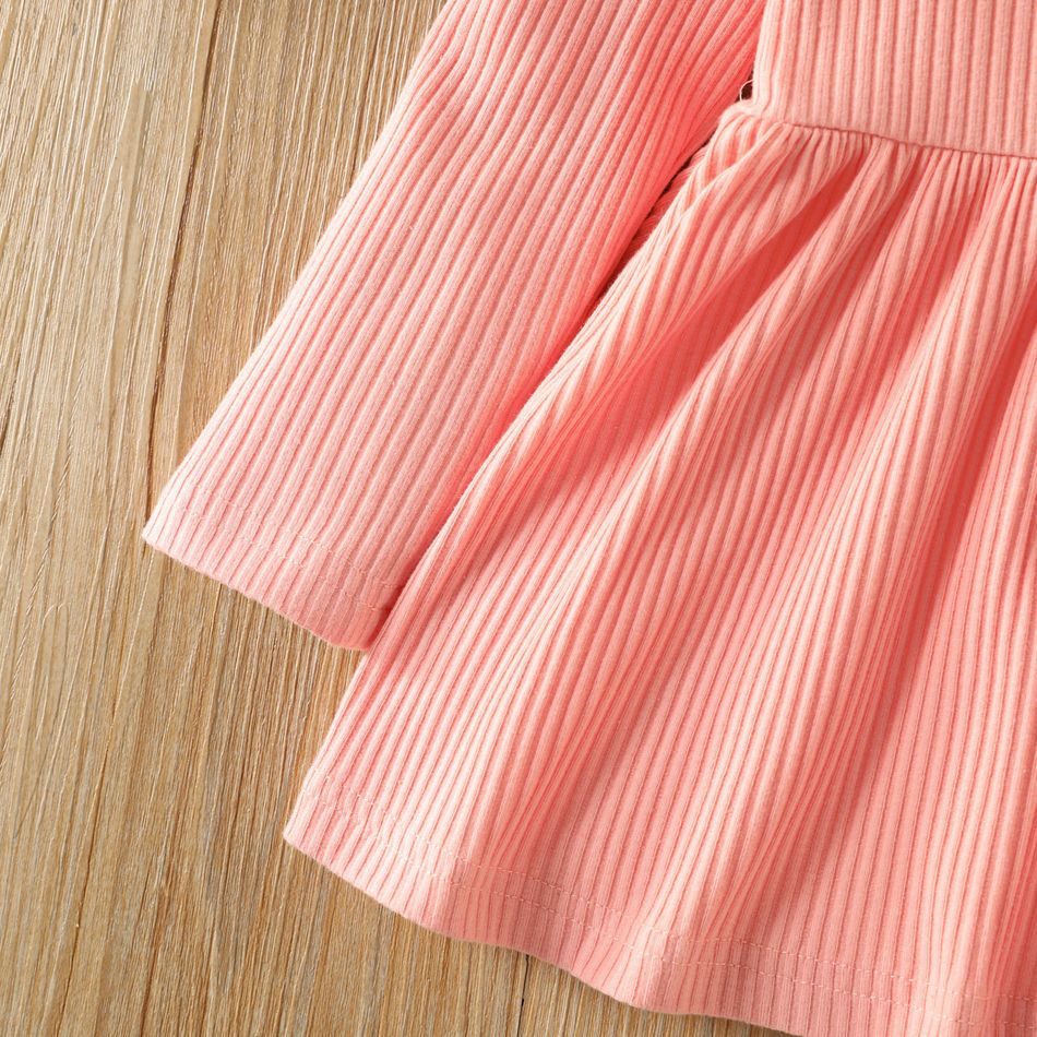 2pcs Toddler Girl Sweet Ribbed Peplum Tee and Floral Print Pants Set Pink big image 4