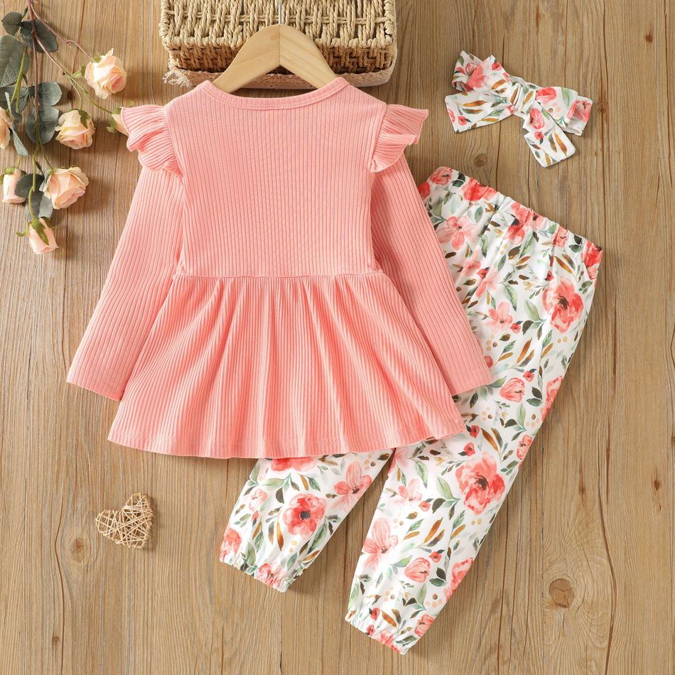 2 unidades Criança Menina Mangas franzidas Bonito Flores isoladas conjuntos de camisetas Rosa big image 2