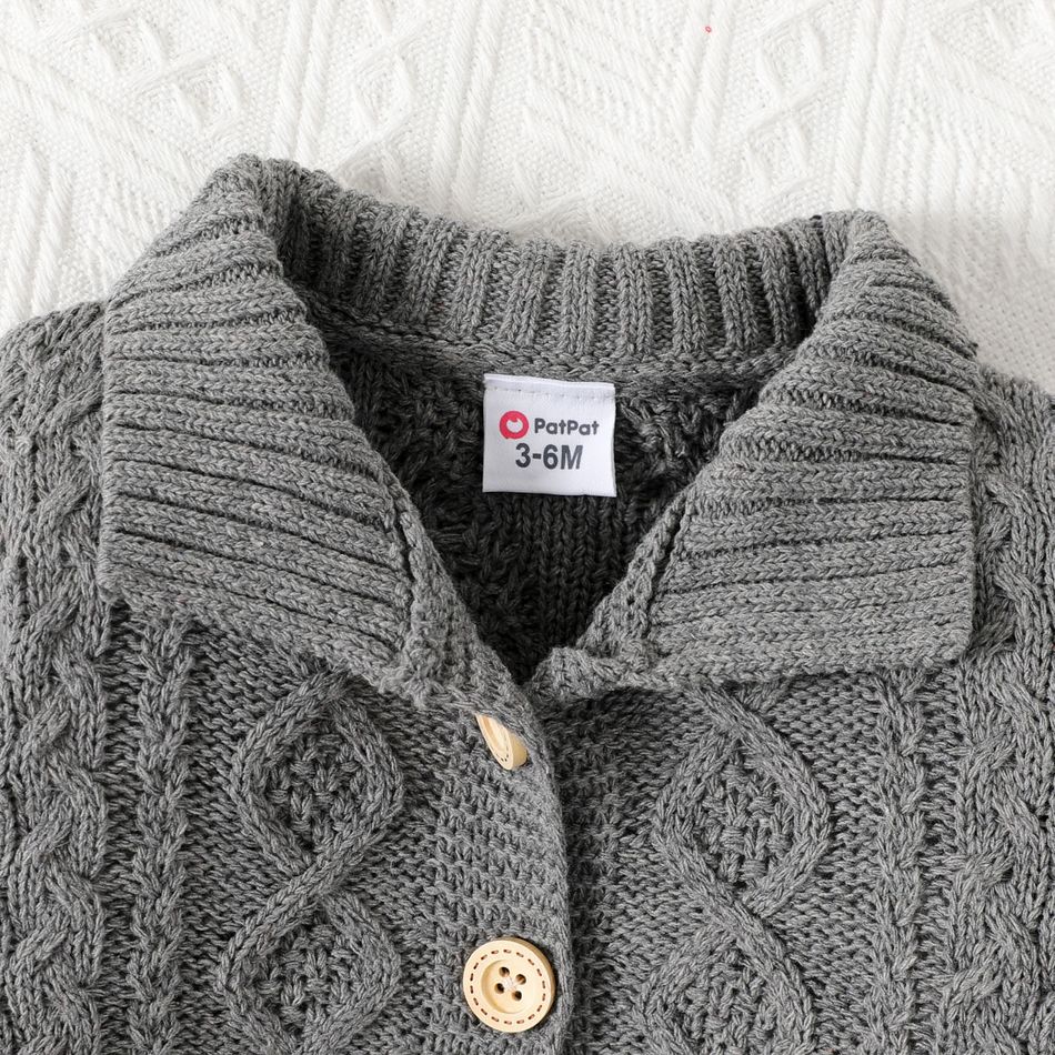 Baby Boy/Girl Button Front Thermal Grey Knitted Sweater Cardigan Grey big image 3
