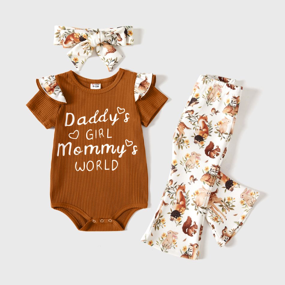 Mommy and Me Cotton Ribbed Short-sleeve Letter Graphic Tee and Floral Print Pants Sets Brown- big image 12