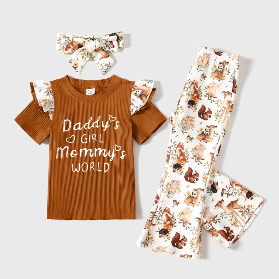 Mommy and Me Cotton Ribbed Short-sleeve Letter Graphic Tee and Floral Print Pants Sets Brown- big image 7