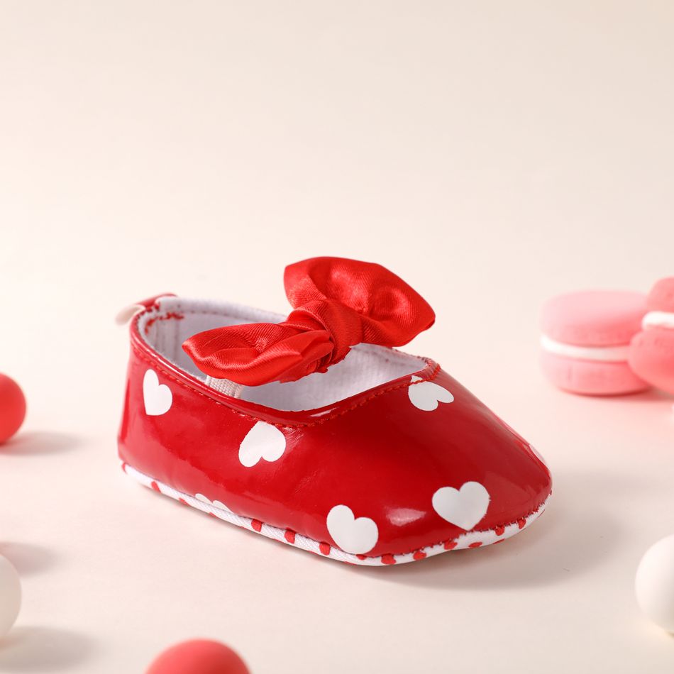 Baby / Toddler Heart Pattern & Bow Decor Prewalker Shoes Red big image 3