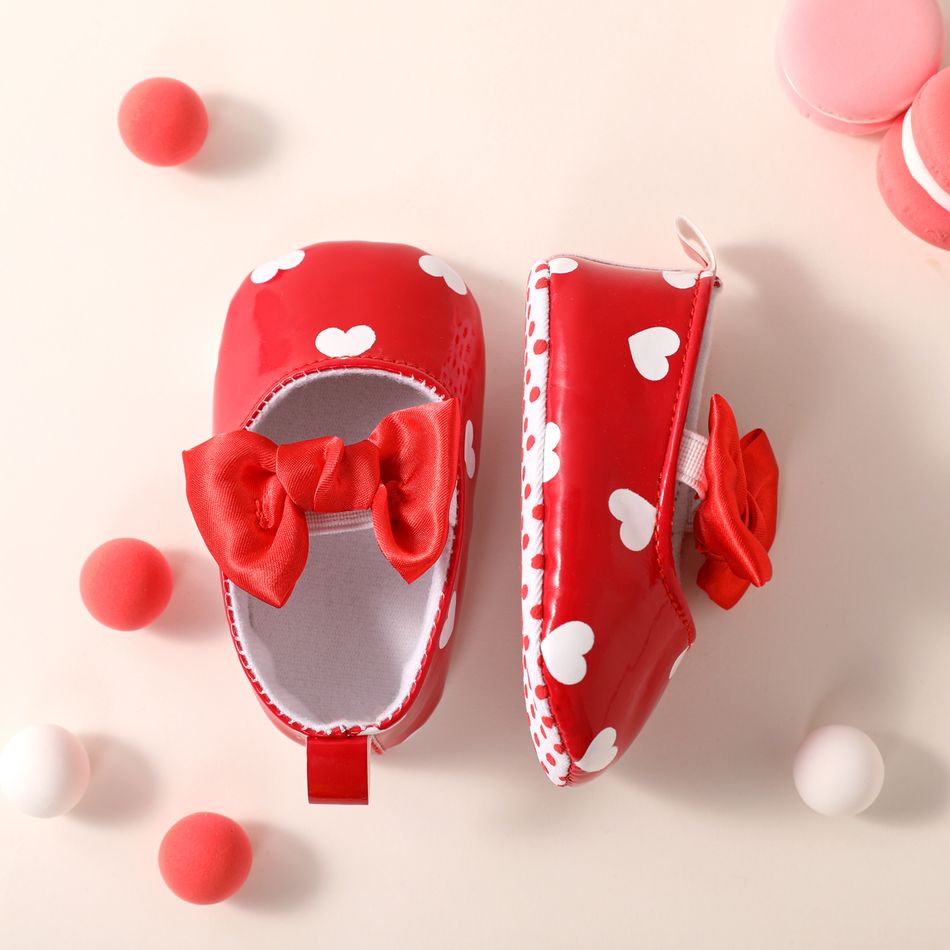 Baby / Toddler Heart Pattern & Bow Decor Prewalker Shoes Red big image 2