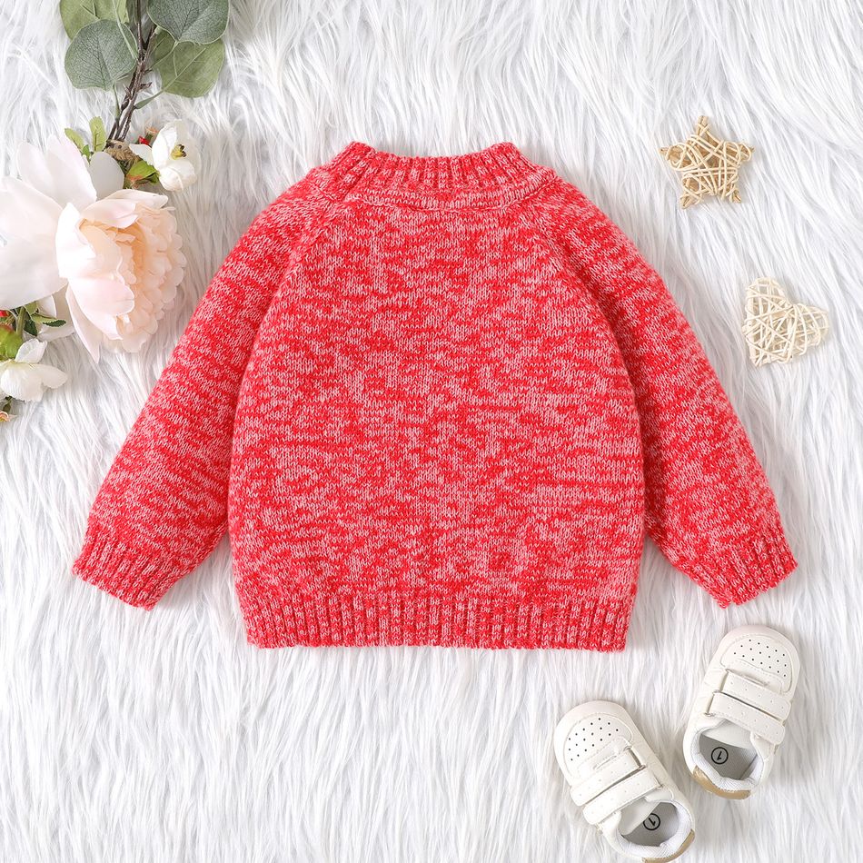 Baby Boy/Girl Long-sleeve Heathered Knitted Sweater Red big image 3