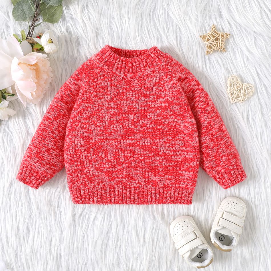 Baby Boy/Girl Long-sleeve Heathered Knitted Sweater Red