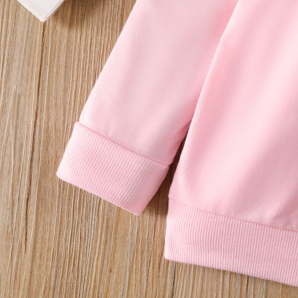 2pcs Toddler Girl Trendy Letter Print Hoodie Sweatshirt and Camouflage Print Fleece Pants Set Pink big image 4