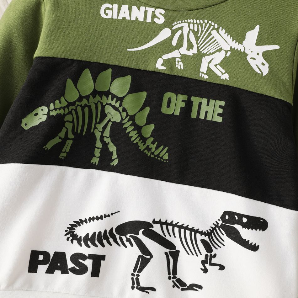 2pcs Toddler Boy Playful Dinosaur Print Colorblock Sweatshirt and Pants Set Green big image 5