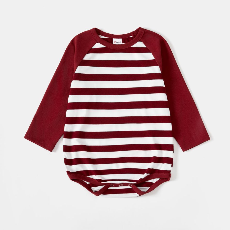 Family Matching Allover Floral Print Bodycon Dress and Raglan-sleeve Striped T-shirts Sets MAROON big image 10