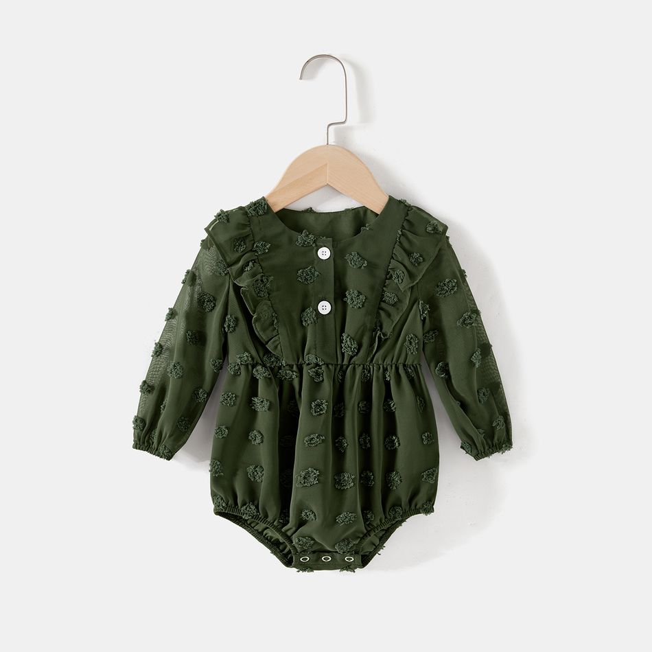 Mommy and Me Dark Green Swiss Dot V Neck Long-sleeve Flowy Dresses GrassGreen big image 6