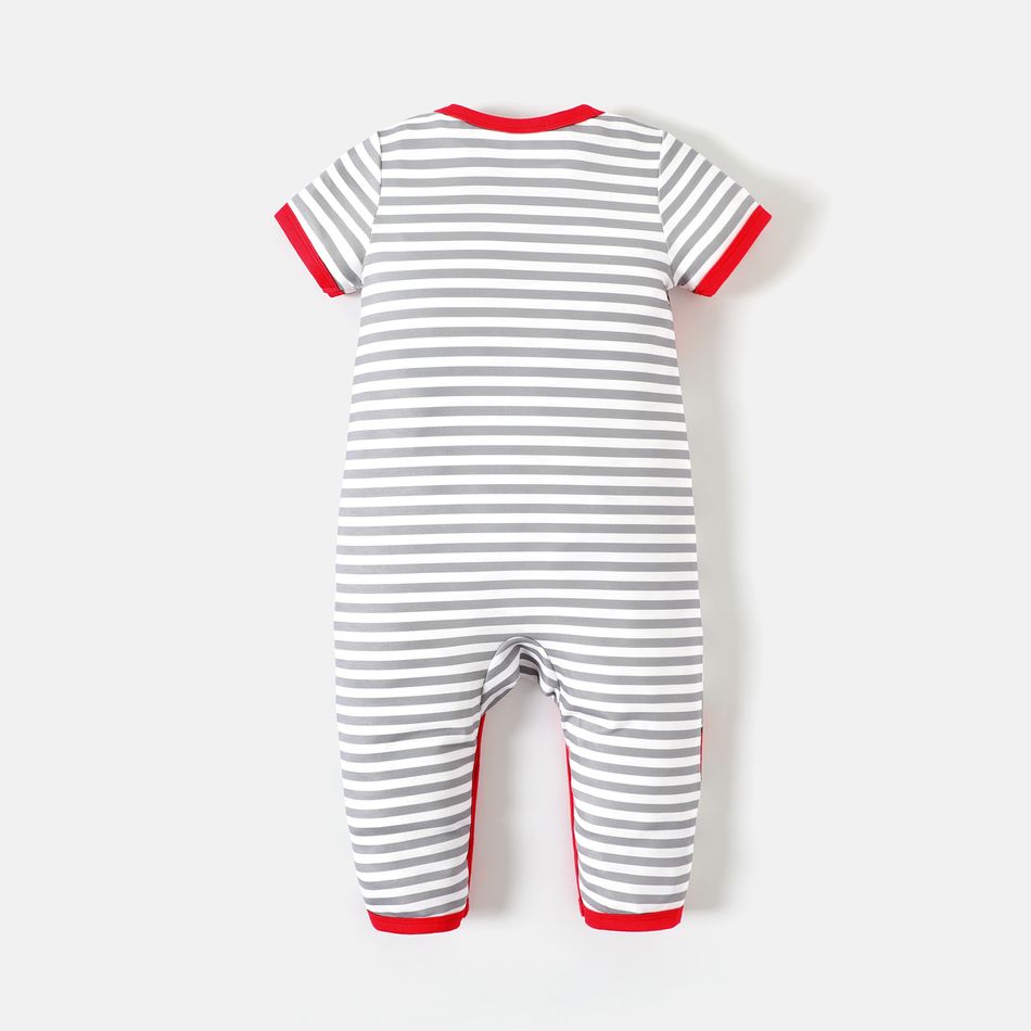 Justice League Baby Boy Graphic Print Striped Short-sleeve Jumpsuit Red big image 3