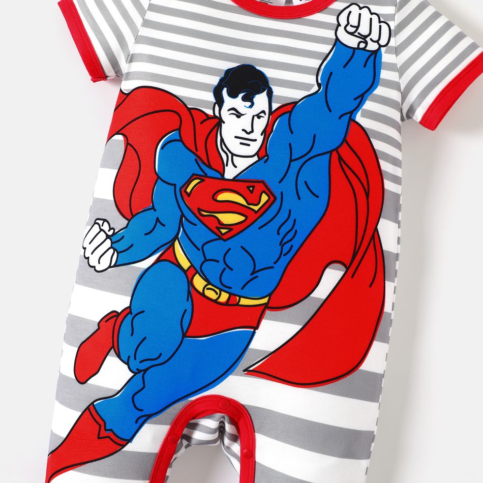 Justice League Baby Boy Graphic Print Striped Short-sleeve Jumpsuit Red big image 5