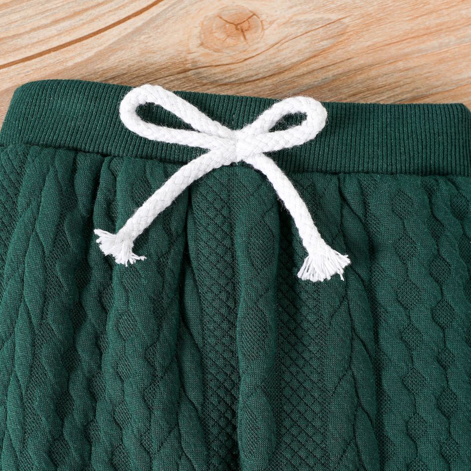 2pcs Baby Boy/Girl Rainbow Design Thickened Imitation Knitted Mock Neck Long-sleeve Set Dark Green