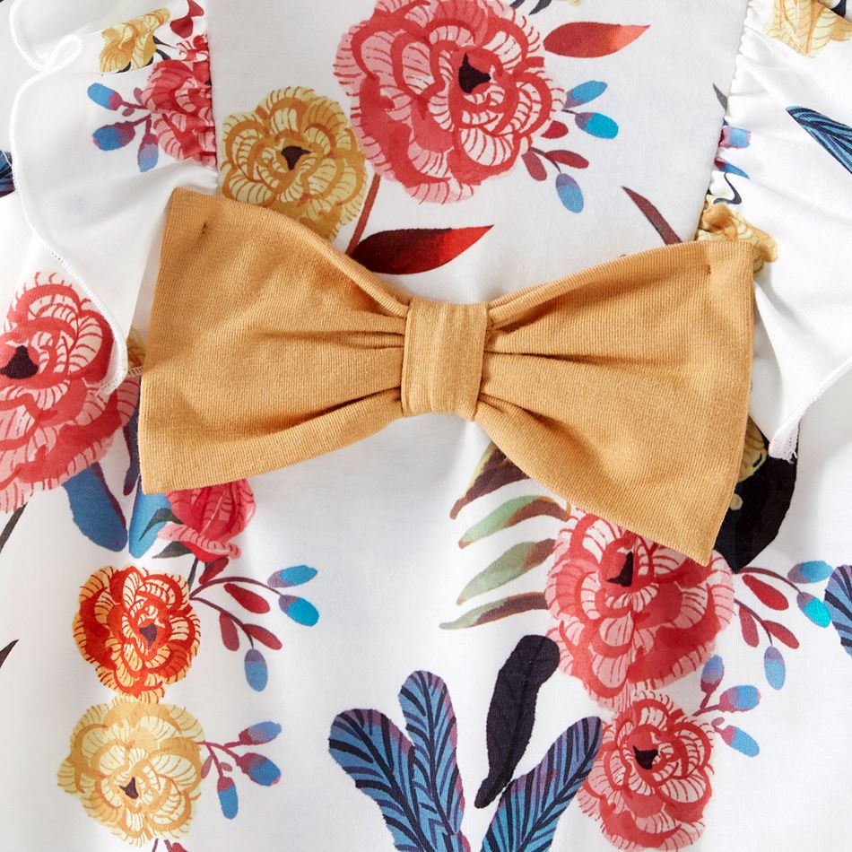 Family Matching Cotton Colorblock T-shirts and Allover Floral Print Short-sleeve Belted Dresses Sets Khaki big image 7