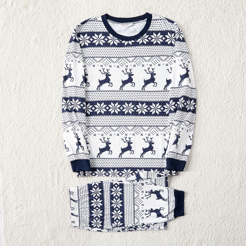 Christmas Family Matching Allover Blue Print Long-sleeve Naia Pajamas Sets (Flame Resistant) Blue big image 4