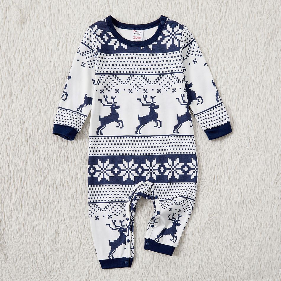 Christmas Family Matching Allover Blue Print Long-sleeve Naia Pajamas Sets (Flame Resistant) Blue big image 9