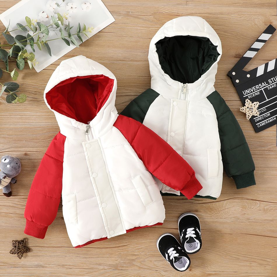 Baby Boy/Girl Colorblock Raglan-sleeve Thickened Thermal Coat Green/White big image 2