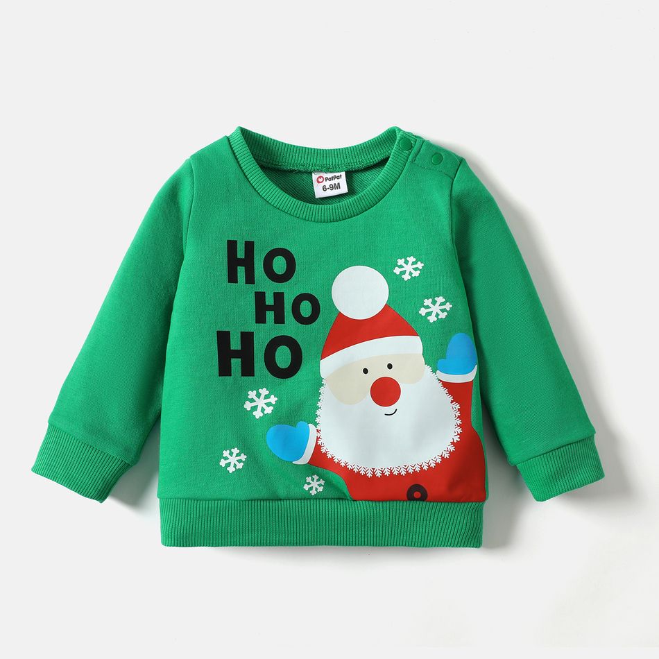 Christmas Baby Boy Santa & Letter Print Green Long-sleeve Pullover Sweatshirt Green big image 6