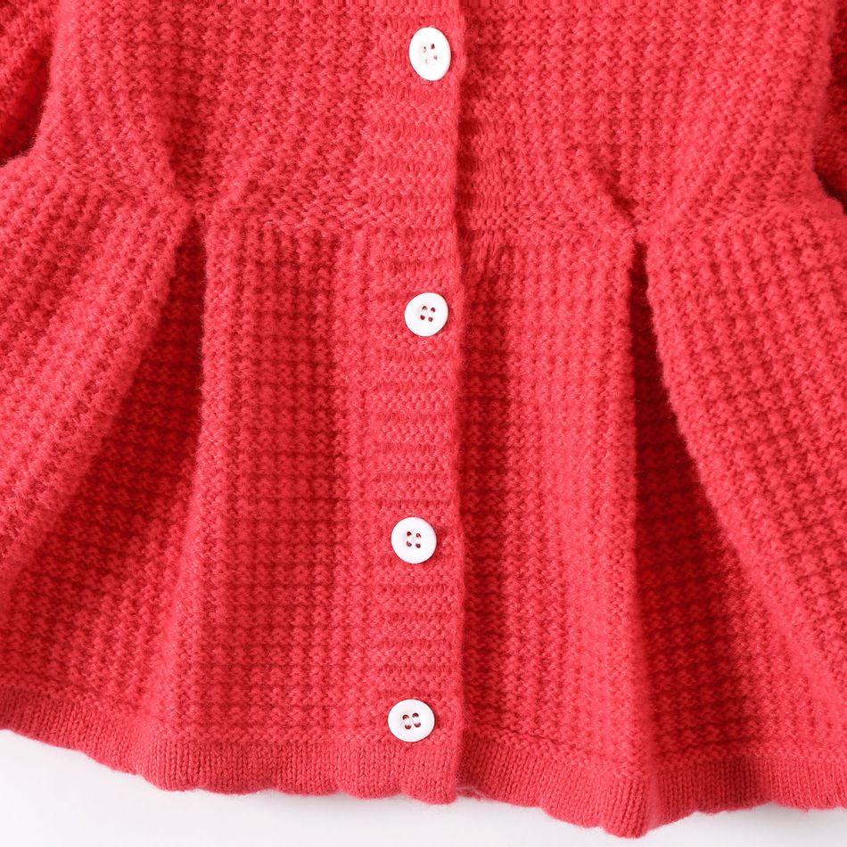 Baby Girl 3D Ears Hooded Long-sleeve Solid Knitted Sweater Coat Dark Pink big image 6
